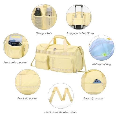 MAXTOP Travel Duffle Bag for Women Carry On Tote Weekender Overnight Bag Large Capacity Duffel Bag with Shoe Compartment,Gym Tote Bag with Dry and Wet Separation Yellow — view 5