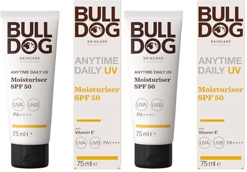 BULLDOG SKINCARE Anytime Daily UV Moisturiser SPF 50 For Men 75 ml, Safflower Seed Extract, Protects & Hydrates Skin, Suitable For All Skins (Pack of 2)