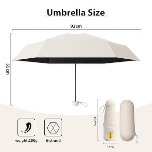FANSEZQ Sun Umbrella, Mini Travel Umbrella With Case Small Compact Protection Sun Lightweight Tiny Pocket Umbrella (Beige) — view 2