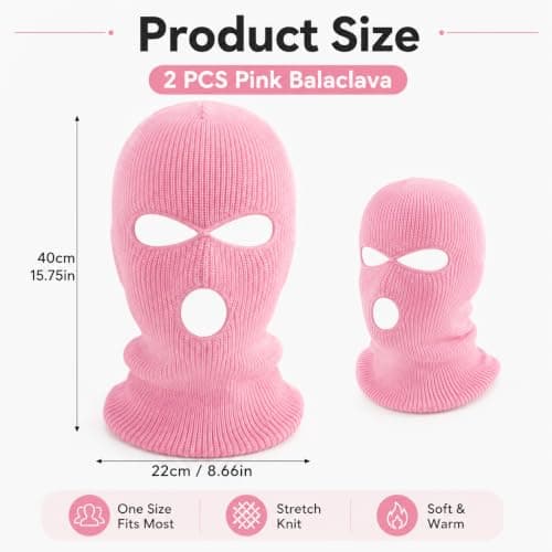 Trevixor 2 Pcs Pink Balaclava, Full Face Balaclava for Women, 3 Hole Ski Mask and Pink Mask for Costume Parties, Outdoor Activities and Photo Props — view 2