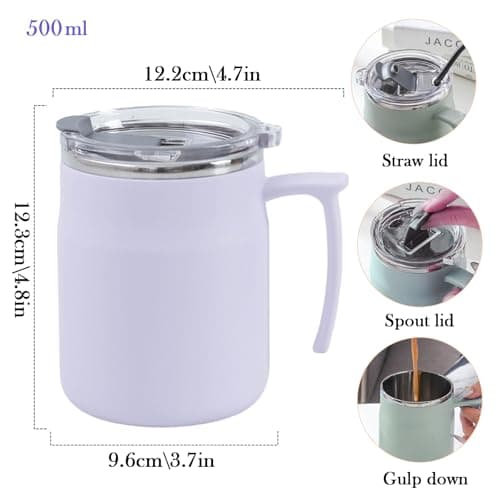 HZXYchen Stainless Steel Travel Mug with Handle – 304 Coffee Cup 500ml with Locking Lid – for Commute, Office & Outdoor – Purple — view 2