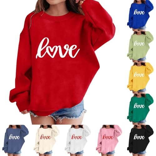 Teen Girls Crew Neck Jumper Kids Love Print Sweater Top Casual Sweatshirt — view 4
