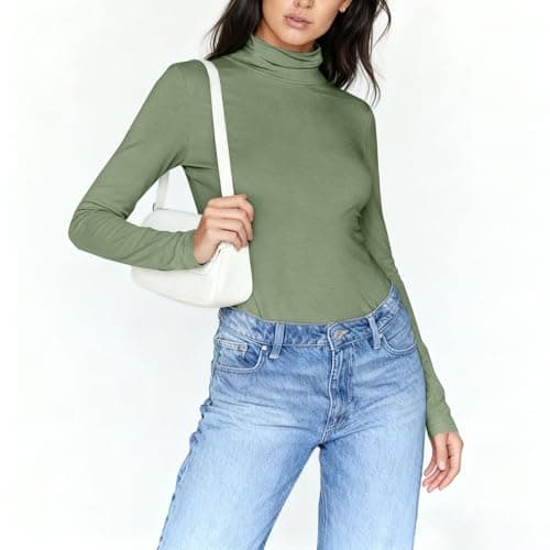 Women's Long Sleeve T Shirts Thermal Polo Neck Soft Warm Slim Fit Plain Jumpers Base Layer Yoga Underwear Lightweight Stretch Basic Pullover Top Sports Tight Undershirt 2026 Mint Green — view 3