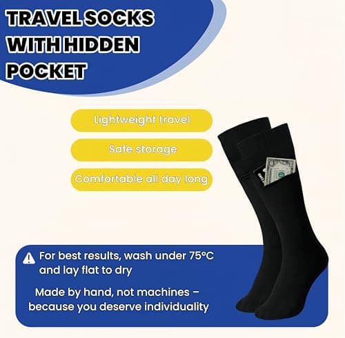 Handmade Hidden Pocket Ankle Socks with Magnetic Closure – Anti-Theft Travel Socks for Men & Women, Secure Storage for Cash, Cards, Keys | Moisture-Wicking Hiking, Running, Athletic Socks (Size 9-12) — view 4