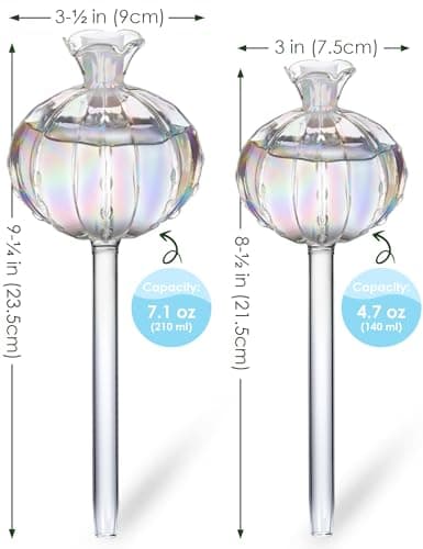 NiHome Cactus-Shaped Glass Plant Self-Watering Globes 6-Pack, Glass Waterer Stakes for Potted Plants, Automatic Mini Irrigation System, Adorable Gardening Tool (Iridescent, 3 Large + 3 Medium) — view 6