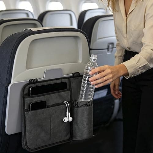 Airplane Pocket Organizer - Airplane Seat Back Organizer, Flightt Seat Pocket, Foldable Flightt Tray Cover | Lightweight Travel Bag | Media Pouch For Flying Passport Phone (Black Pack of 2) — view 4