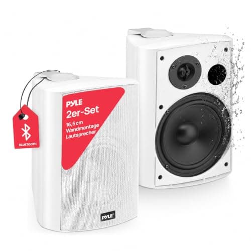 Pyle Outdoor Bluetooth Speakers, Waterproof Wall-Mounted Speaker System, Wireless & Passive, Heavy-Duty Weatherproof Design, AUX Input, Stereo Sound, for Patio, Pool, Deck, Home & Business (Pair)