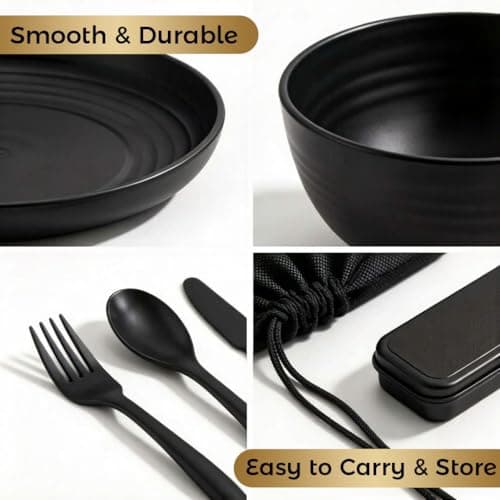 Belegao Camping Utensils Set Food Grade Plastic Cutlery Bowl Plate Cup 8PCS — view 2
