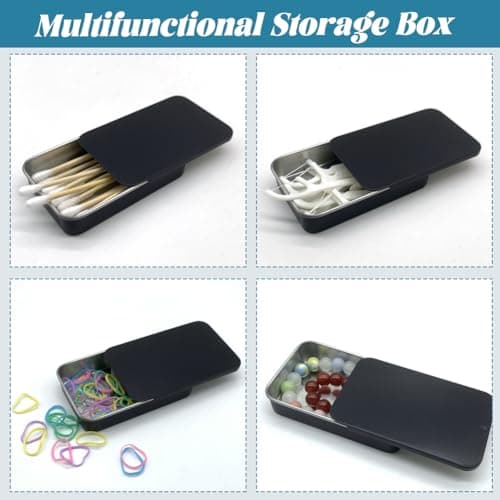 SwirlColor Cotton Swab Holder for Travel, 4 Pcs Portable Small Cotton Bud Holder Empty Metal Box Containers with Slide Top for Cotton Ball Toothpicks Hair Ties -Black — view 3