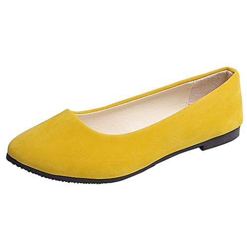 Generic Women's Slip On Flat Walking Ballerina Shoes Casual Work Office Comfortable Cute Shoes Ladies Flat Pumps UK Size 3.5 Yellow