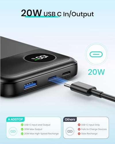 A ADDTOP Portable Charger Power Bank - 20000mAh 22.5W Fast Charging Battery Pack USB A & USB-C In/Output - PD3.0 QC4.0 Phone Charger with LED Display for Smartphone Tablet — view 6