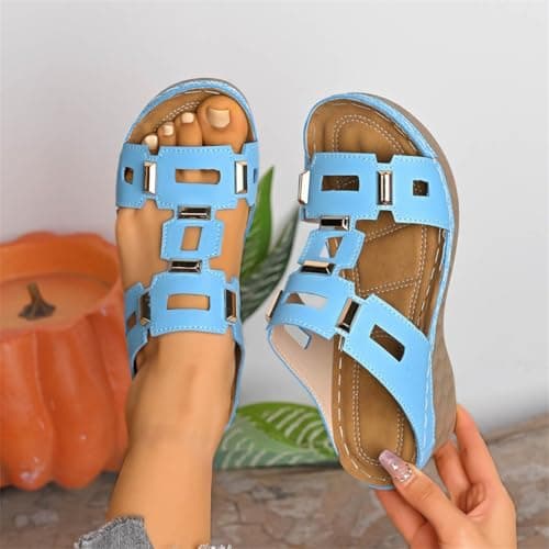 Orthopedic Sandals for Women 2026 with Arch Support Wedge Platform Sandals Non-Slip Dressy Summer Beach Shoes Comfortable Casual Wide Fit Slides Fashion Travel Holiday Mules (Sky Blue, 6) — view 2