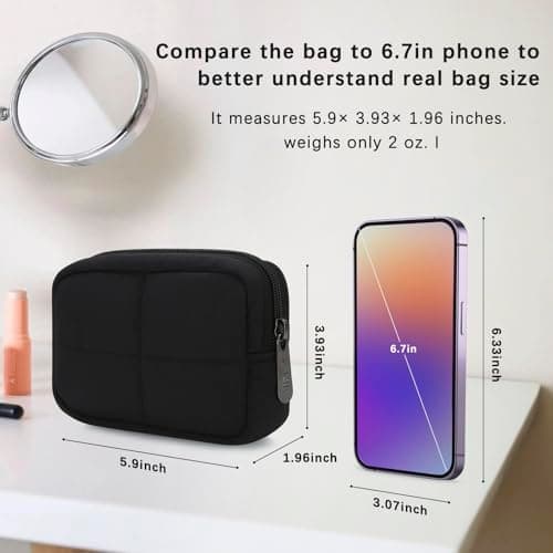 DOB SECHS Waterproof Canvas Mini Travel Makeup Carrying Case Wash Bags Cosmetic Bag Portable Electronics Accessories Organizer Wash Gym Shaving Bag (#2517-Black, Small) — view 2