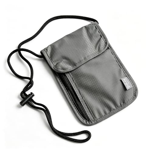 Quelcc Travel Neck Wallet with RFID Blocking, Travel Wallet with Adjustable Neck Strap, Travel Document Holder Organiser Bag for Women and Men (Grey)