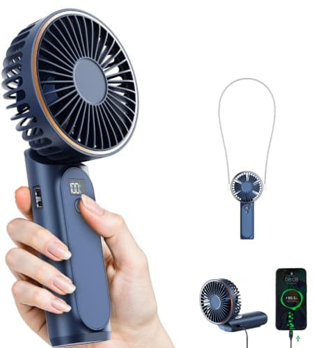 TUNISE Portable Handheld Fan 4000mAh Mini Fan 6 Speed LED Display 180° Adjustable Navy Blue