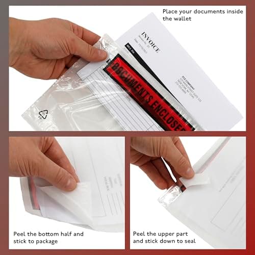 SEB Enterprises 100 x A5 Printed Document Wallets (225 x 165mm), Waterproof A5 Plastic Wallets Printed with Documents Enclosed for Invoices, Labels, Delivery Notes and Packing Lists — view 6