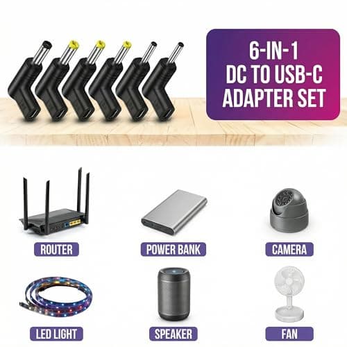 Ousuwo 6-Pack USB C Female to DC Male Adapter Set, 5V Convertors with 3.01.1mm, 3.51.35mm, 5.52.1mm, 4.01.7mm, 4.81.7mm, 5.52.5mm Connectors for Routers, Power Banks & Small Electronics — view 3
