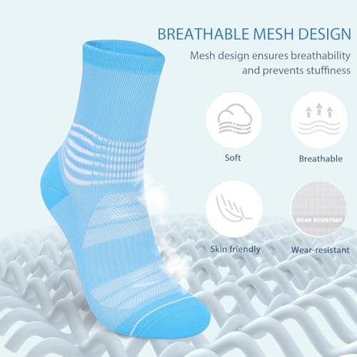 IRAMY Ankle Compression Socks for Women Men Plantar Fasciitis Relief 3 Pairs Cushioned Athletic Running Socks(Pink + Purple + Light Blue XL) — view 4