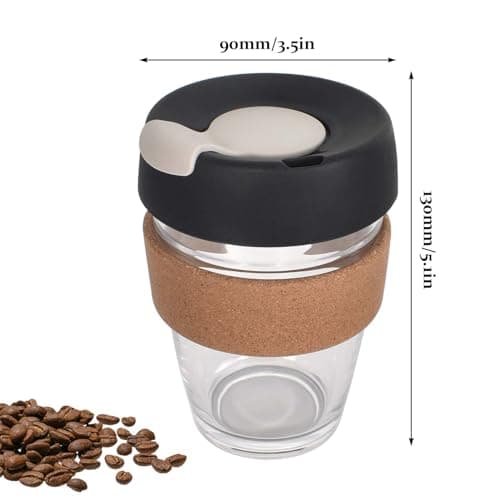 Zimoer 340ML Reusable Tempered Glass Coffee Cup with Lid, Heat Resistant Travel Coffee Mug with Cork Sleeve, Glass Mug with Leakproof Lid, for Unisex Eco-Friendly Travel Home Office — view 2