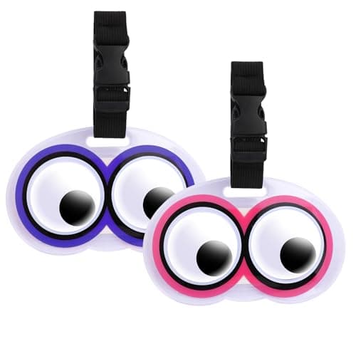 2 Pcs Luggage Tags for Travel Suitcase,Cute Eyes Name Silicone Labels Suitcase ID Tag Baggage Handbag Identity ID Label for Kids Women Men Girls Boys, Pink Purple