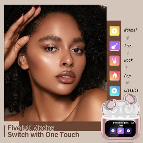 Wireless Earbuds with Smart Touch Screen, Bluetooth 5.4 Sleep Earbuds In Ear with ENC Noise Cancelling Mic, 48H Sleep Headphones with 5 EQ Modes, HiFi Stereo IP7 Waterproof Mini Ear Buds, Rose Gold — view 4