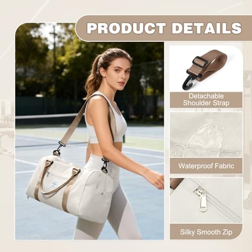 WEPLAN Gym Bag Womens Men Sports Fitness Bags Weekend Overnight Bag Travel Duffle Bags for Women with Shoes Compartment Wet Pocket,Holdall Hospital for Swimming Carry on Hand Luggag,A19-Beige Brown — view 6