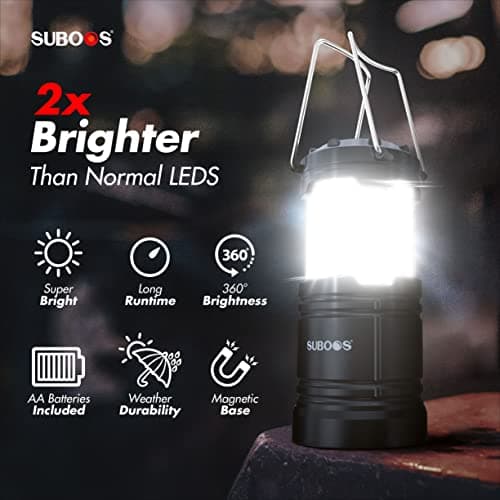 SUBOOS Camping Lanterns Battery Operated [2 Pack] - 2X Brighter LED Camping Light Lamp with Magnetic Base and Foldable Hook for Hanging, Portable for Hurricane, Emergency, Home, Shed and More — view 5