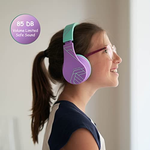Bluetooth Headphones for kids, PowerLocus Wireless Foldable Headphones Over Ear, Headphone with Microphone, 85DB Volume Limit, Wireless &Wired Headset with Micro SD/TF for Smartphone/Online Class/iPad — view 2