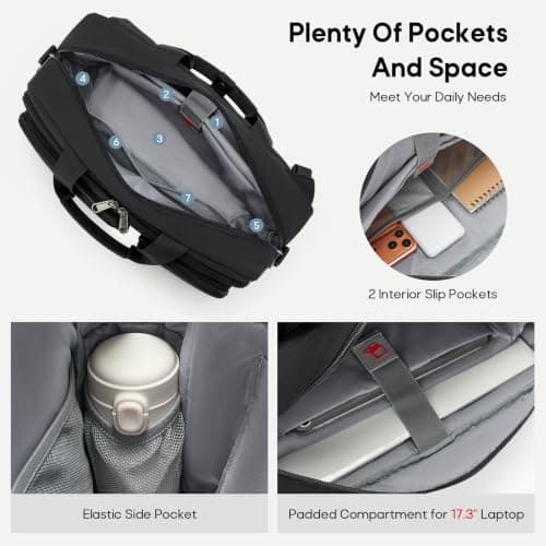 RAINSMORE 17.3 Inch Laptop Bag for Men,2-in-1 Briefcase Backpack for Work — view 4