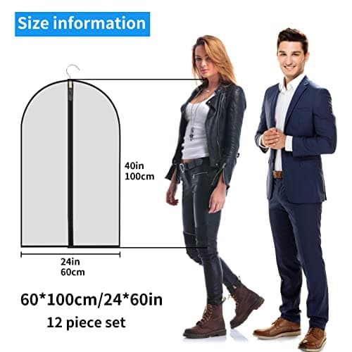WAORZMK Garment Bags, 12 Pack 40 In Clear Plastic Suit Covers for Men Women — view 2