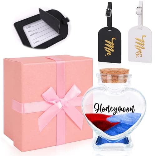 Wedding Gift Honeymoon Sand Keepsake Jar Set with Mr and Mrs Luggage Tags for Couple Valentine Day Decor, Perfect Honeymoon Gifts for Couples,Bridal Shower Souvenirs, Romantic Travel Accessories