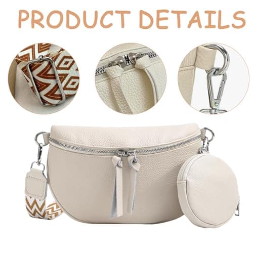 SSKHE Women’s Fashion Crossbody Waist Bag Set, Soft Vegan PU Leather Belt Bag + Matching Coin Purse, Large Capacity, Adjustable Wide Strap, for Travel, Work (White, One Size) — view 5