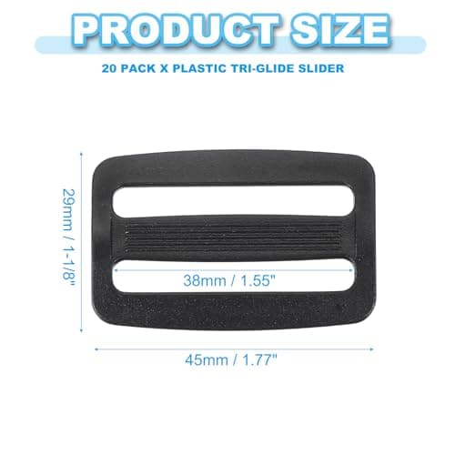 PATIKIL Plastic Slide Buckle 1 Inch(25mm), 20 Pack Rectangle Tri-Glide Slider Webbing Strap Belt Adjuster for Dog Collar Harness Belt Backpack Bags Making DIY Replacement, Black — view 2