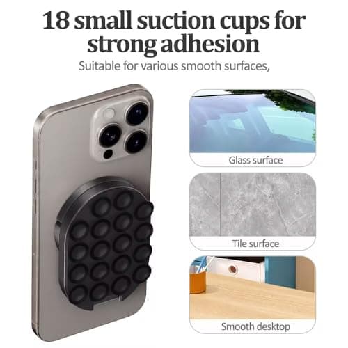 Magnetic Phone Holder with Strong Magnet, Suction Cup Phone Mount with 18 Suction Cups & Universal Magnetic Ring, 3-Axis Adjustable Foldable, for iPhone Android etc, Suitable for Smooth Flat Surfaces — view 5