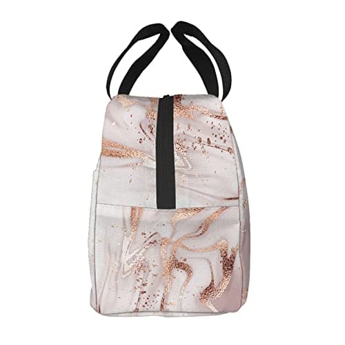 Lunch Bag Insulated Box Marble Painting with Rose Gold Glitter Pink Reusable Tote Portable Leakproof Cooler Front Pocket for Travel/Picnic/Work/School/Office, Gold,pink — view 3