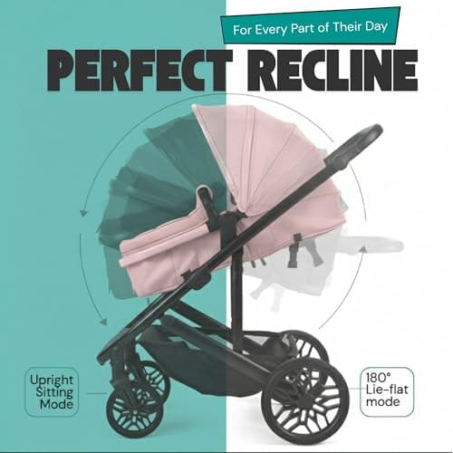 Lejoux™ Avant Baby Pushchair Travel System – Larger Foldable Stroller with Carrycot, 5-Point Harness, Adjustable Seat, Oversized Basket & One-Hand Fold – Swivel Wheels & Rain Cover Included (Pink) — view 3