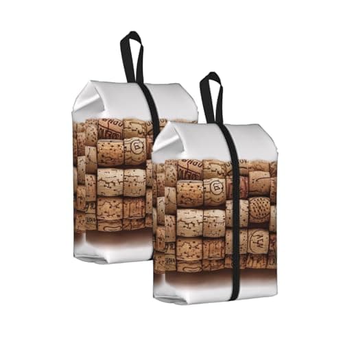 Wine Cork Print Travel Shoe Bag, Portable Shoe Bag with Zipper Closure Unisex Shoe Pouch Lightweight Shoe Organizer for Travel Storage Home Use, 2Pcs