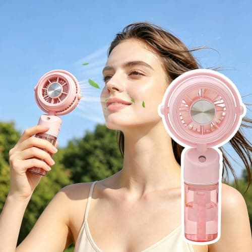 JytxhgzrVZ Portable Fan with Water Mist Spray, Mini USB Hand Fan Rechargeable, Fans Cooling Water Fan Handheld for Outdoor Indoor Summer Holiday Office, Travel Essentials (Pink) — view 2