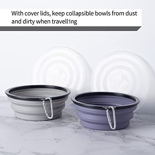 SLSON Collapsible Dog Bowls 2 Pack Dog Travel Bowl with Lid and Carabiners Pet Feeding Water Bowl Portable Dog Feeder for Walking, Travelling and Daily Use（1000ml） — view 2