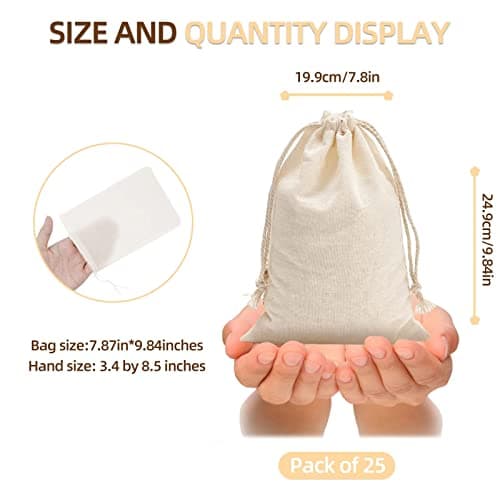 Irich 25 Pack Cotton Muslin Drawstring Bags, Reusable Produce Storage Bags, 100% Organic Muslin Bags for Store Spices, Crafts, Soap or Slag Filter, Soaking Medicinal Liquor (20 * 25cm) — view 2