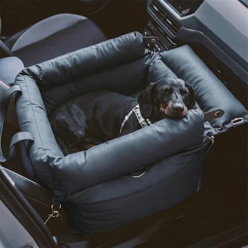 YJTJP Dog Car Seat, Waterproof Faux Leather 3-in-1 Travel Dog Bed for Medium Small Dogs (Up to 20kg), Portable Booster Seat with Metal Buckles, Washable Cover & Safety Leash (Smoky Blue) — view 3