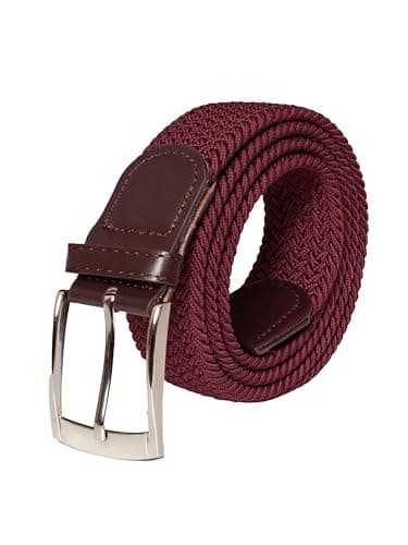 989Zé ENZO Mens Stretch Belts Ladies Elasticated Woven Adjustable Braided Metal Buckle Belt (Burgundy, S/M) — view 4