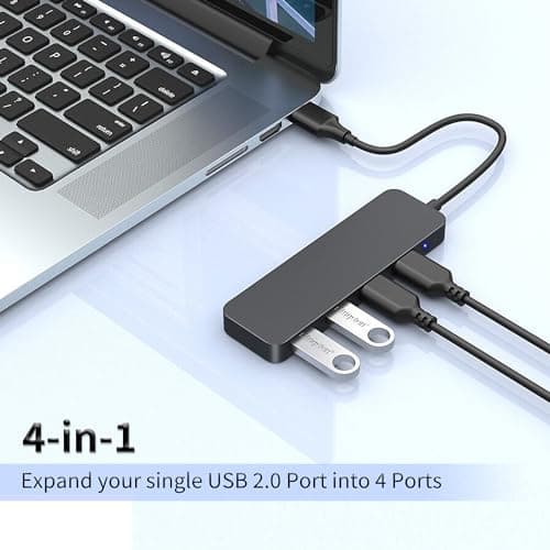 Critin 4-Port Ultra-Thin Portable USB 2.0 Hub, Multi-USB Port Extender — view 2