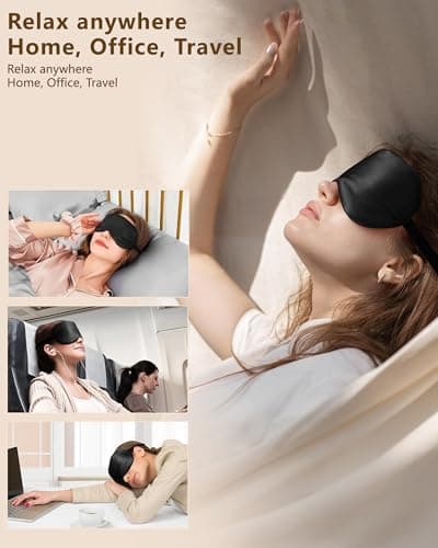 Aosun Silk Sleep Mask, 22-Momme 100% Pure Mulberry Silk Light-Blocking Eye Mask with Adjustable Strap, Hypoallergenic, Gifts for Women and Men (Black) — view 3