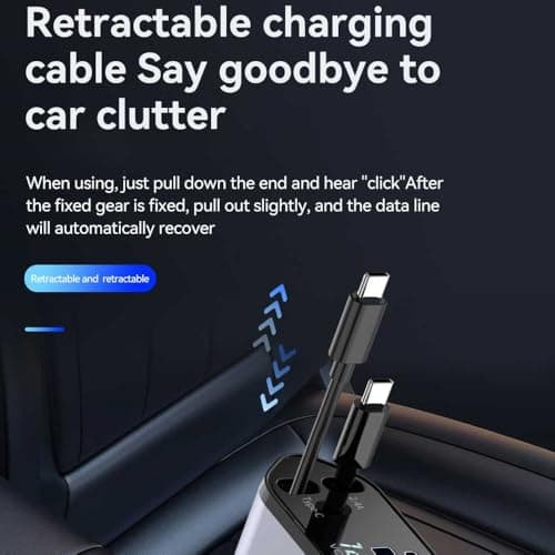 Retractable Car Charger,120W 4 IN 1 Super Fast Car Charger Adapter, Car Phone Charge with 2 Retractable Cable + USB/USB-C Ports and Voltage Display for i-Phone 16 15, i-Pad, Android etc — view 6