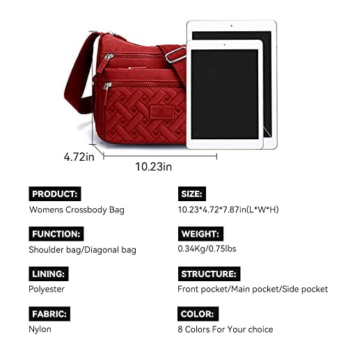 Milky Way Womens Multi Pocket Casual Crossbody Bag Waterproof Shoulder Messenger Bag Handbag for Daily Use Travel (burgundy) — view 6