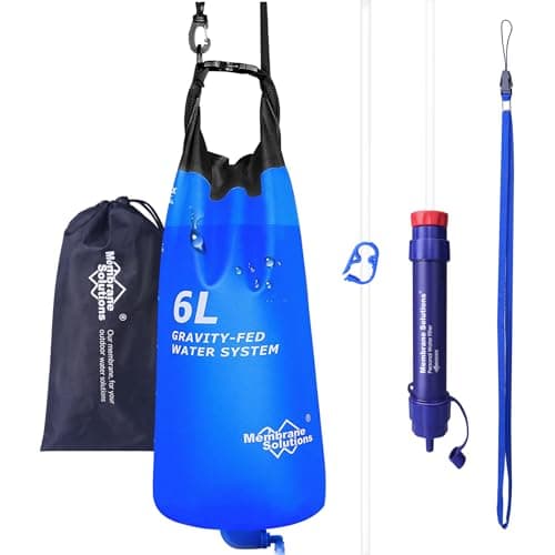 Membrane Solutions Gravity Water Filter Pro, 0.1-Micron Personal Water Filter Straw with 6L Gravity Water Bag, Drinking Water Purifier for Group Emergency Preparedness, Hiking, Camping