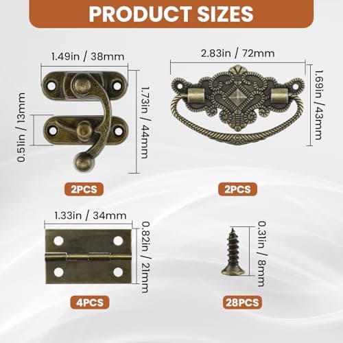 MARRTEUM 1 Set Jewelry Box Hinges Hasp Catch, Retro Engraved Decorative Hardware Kit with Screws for DIY Wooden Case Furniture Cabinet Suitcase Decoration and Repairs (Antique Bronze) — view 2