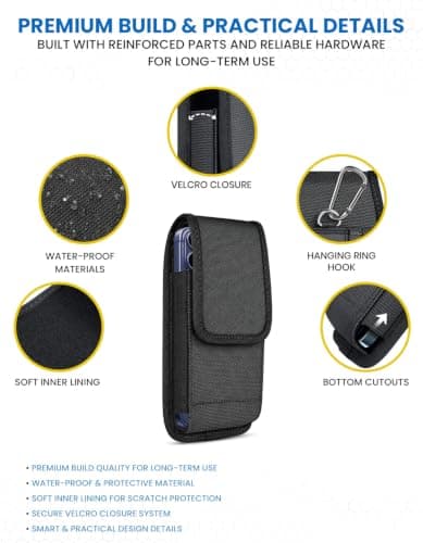 Laven & Ivory Cell Phone Pouch, Universal Phone Belt Holder with Adjustable Strap & Multiple Pockets, Nylon Holster Case with Belt Loop & Clip, Phone Pouch for 4.5-6.3 inch Smartphones (XL) — view 3