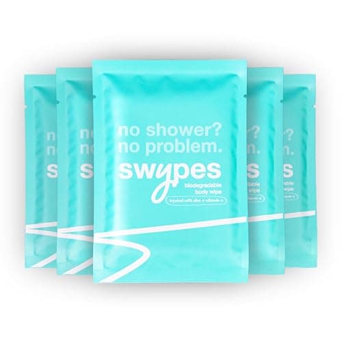 Swypes Large Body Wipes for Adults No Shower - 6 Pack Shower Wipes, 100% Biodegradable Dual-Sided Cleansing Wet Wipes for Adults with Vitamin E for Face & Body, Perfect for Gym, Travel & Camping